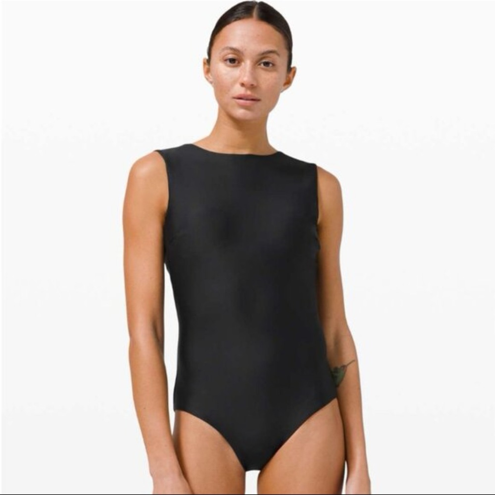 Lululemon Black Waterside High-neck one-piece swimsuit medium bum coverage 8